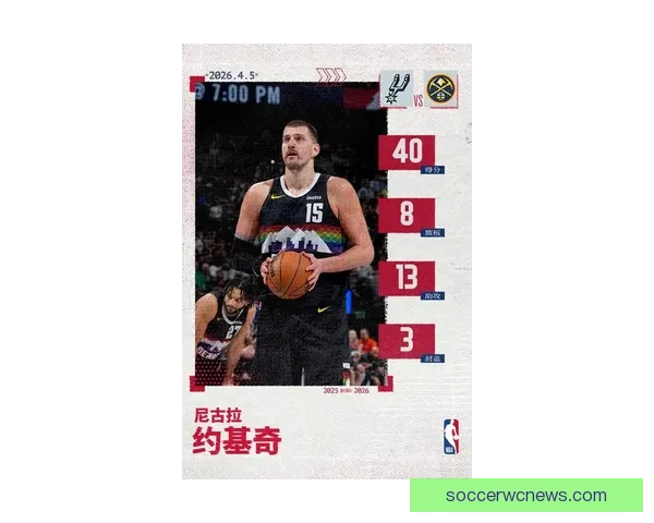 掘金官方力挺MVP 约基奇40分13篮板8助攻完爆文班